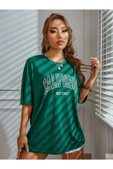 Unisex California West Baskılı Oversize T-shirt - 5