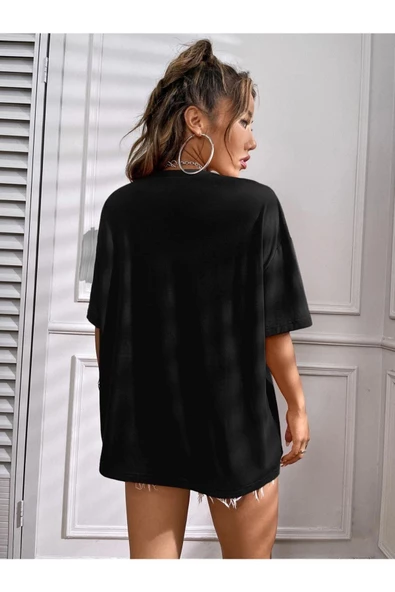 Unisex Siyah California Baskılı Oversize Tshirt - 4