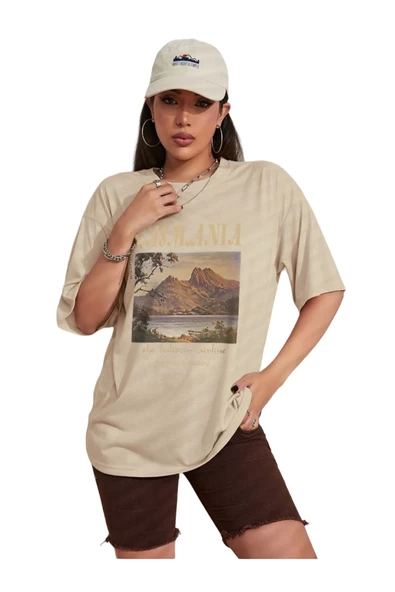 Unisex Casmania Baskılı Oversize T-shirt