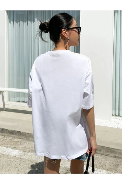 Unisex Beyaz A Perfect Baskılı Oversize Bisiklet Yaka T-shirt - 4