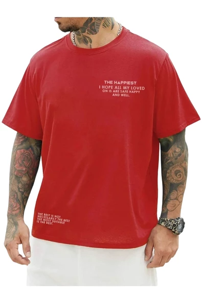 Unisex Happiest Baskılı Oversize T-shirt - 3