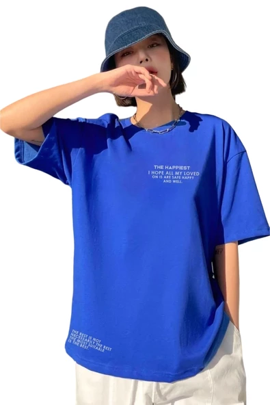Unisex Happiest Baskılı Oversize T-shirt - 4