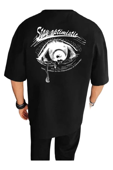 Unisex Stay Göz Sırt Baskılı Oversize T-shirt - 2