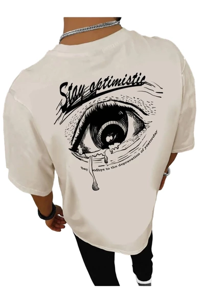 Unisex Stay Göz Sırt Baskılı Oversize T-shirt - 1