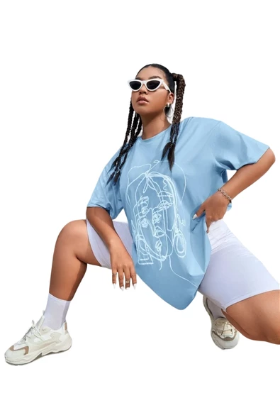 Unisex Yüz Baskılı Oversize Tshirt - 5