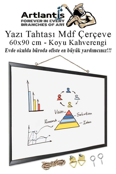 Duvara Monte Beyaz Yazı Tahtası 60x90 cm MDF 1 Adet Laminant Yazı Tahtası Mdf Çerçeveli Askılı Okul Ofis Büro