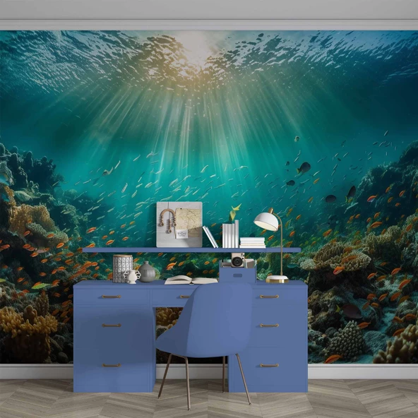 Su Altı Balıklı Duvar Kağıdı Baskı - Resim 4