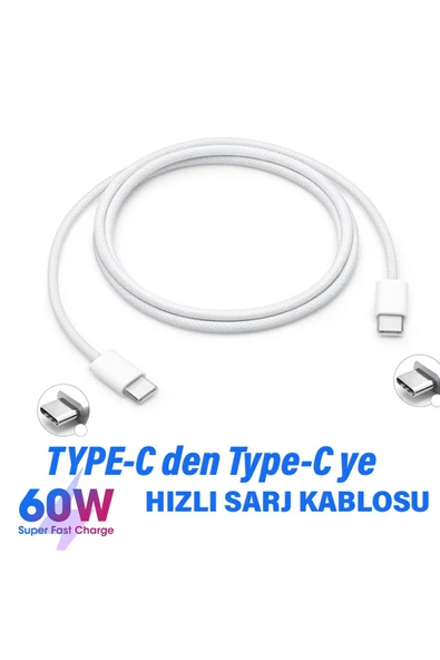 Type-C to Type-C Hızlı Şarj Kablosu Type-C den Type-C ye Şarj Kablosu 60W HIZLI