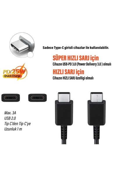 EP-DA705B Samsung Type-C Kablo 25W Hızlı Şarj Kablosu  (Samsung Türkiye Garantili) - Resim 2