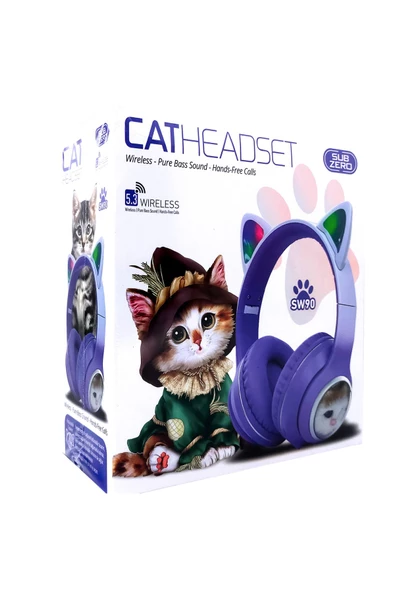 Kedi Kulaklık Bluetooh Kablosuz Kız ve Erkek Çocuklar İçin Hediye Önerisi Renkli Kedi Kulaklıklar - Resim 2