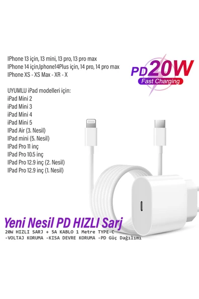 Pro 10.5 Uyumlu HIZLI Şarj Aleti Adaptör 20W Ligtning Şarj Kablosu A1709 - A1701 Uyumlu - Resim 2