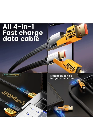 Çoklu Şarj Kablosu USB Type-C iPhone iPad Lightning 4 in 1 Şarj ve Data Kablosu - 2