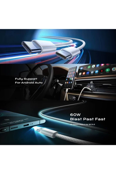 Tablet iPad Pro 12.9inç 3. 4. 5. 6. Nesil Uyumlu Şarj Kablosu Type-C 60W - 5