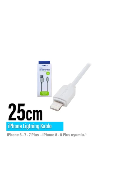 iPhone 6 - 7 - 7 Plus  - iPhone 8 - 8 Plus Powerbank Şarj Kablosu 25cm - 2