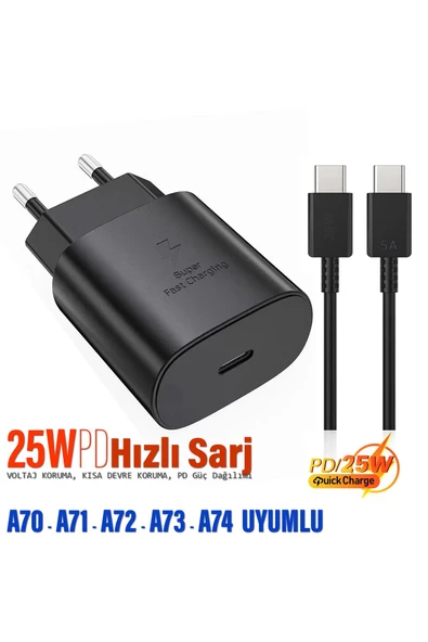 Samsung Galaxy A72 Uyumlu 25W HIZLI Şarj Aleti - Type-C 5A 25W HIZLI Şarj Kablosu
