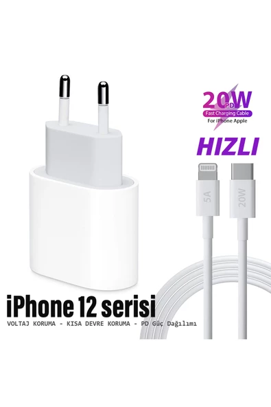 iPhone12 12 Pro 12 Pro Max - Mini Uyumlu Şarj Aleti ve Kablo 20W HIZLI PD Type-C