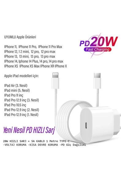 iPhone12 12 Pro 12 Pro Max - Mini Uyumlu Şarj Aleti ve Kablo 20W HIZLI PD Type-C - 3