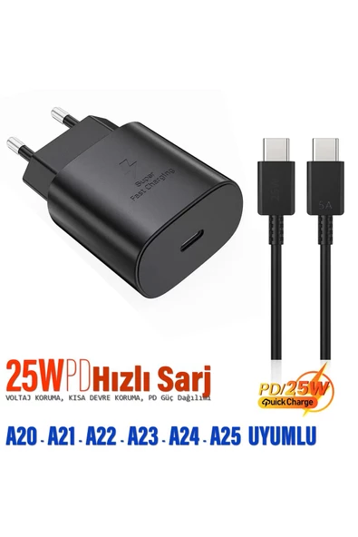 Samsung A23 Uyumlu Şarj Aleti 25W HIZLI Type-C 25w Hızlı Şarj Kablosu