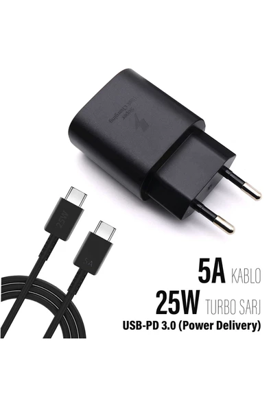 Samsung Galaxy A72 Uyumlu 25W HIZLI Şarj Aleti - Type-C 5A 25W HIZLI Şarj Kablosu - 2