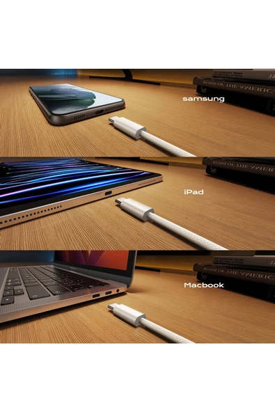 Tablet iPad Pro 12.9inç 3. 4. 5. 6. Nesil Uyumlu Şarj Kablosu Type-C 60W - 3