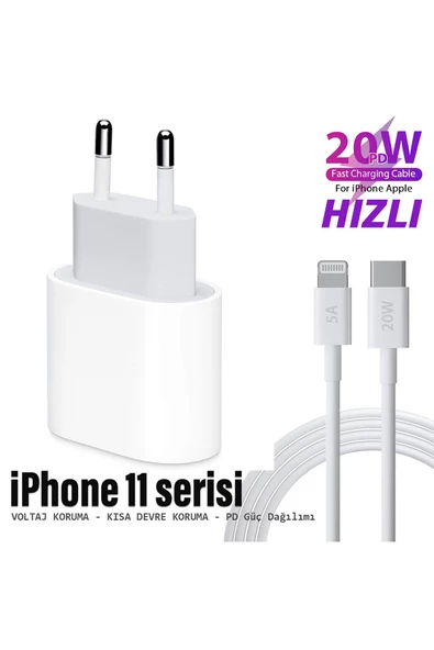 iPhone11 11 Pro 11 Pro Max Uyumlu Şarj Aleti ve Kablosu 20W HIZLI PD Type-C