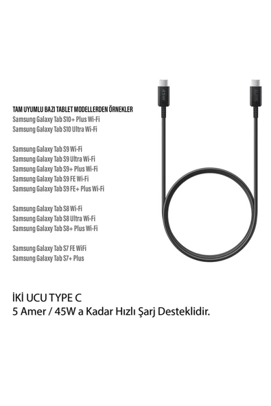 Samsung Galaxy Tab S7 Tab S8 Tab S9 Tab S10 Type C Hızlı Şarj Kablosu - Resim 2