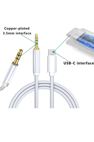 iPhone 15-15 PLUS-15 PRO- 15 PRO MAX uyumlu AUX Kablo Ses Dönüştürücüsü Hasır Type-C Çeviricisi - Resim 2
