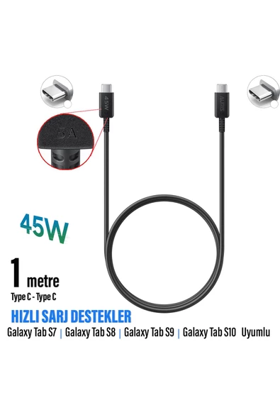 Samsung Galaxy Tab S7 Tab S8 Tab S9 Tab S10 Type C Hızlı Şarj Kablosu ürün görseli