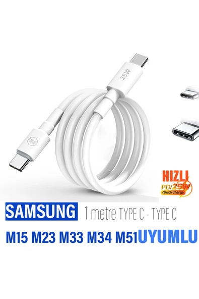 Samsung M15 M23 M33 M34 M51 Hızlı Şarj Kablosu 1m 60W HIZLI Type-C den Type-C ye