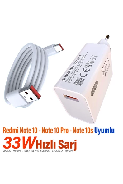 Redmi Note 10 - Note 10 Pro - Note 10S Şarj Aleti 33W HIZLI Şarj ve Kablosu