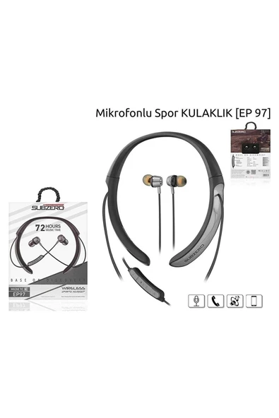 Ep97 Kablosuz Bluetooth Kulaklık Wireless Stereo Mikrofon Boyun Askılı Deri Sporcu Super Bass