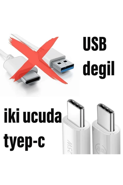 Samsung M15 M23 M33 M34 M51 Hızlı Şarj Kablosu 1m 60W HIZLI Type-C den Type-C ye - 2