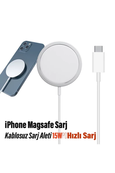 iPhone İçin Kablosuz Şarj Aleti Mıktanıslı 15W Hızlı Magsafe Şarj Aleti