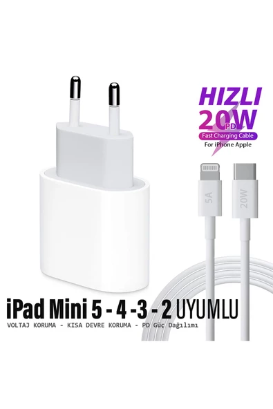 iPad Mini 5 Mini 4 Mini 3 - 2 Tablet Uyumlu 20W HIZLI Şarj Aleti Adaptörü 20W Ligtning Şarj Kablosu