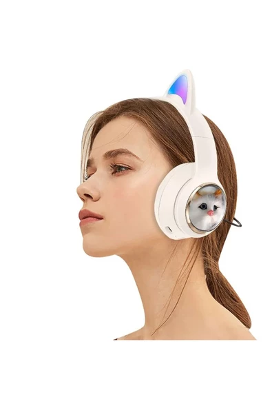 Kedi Kulaklık Bluetooh Kablosuz Kız ve Erkek Çocuklar İçin Hediye Önerisi Renkli Kedi Kulaklıklar - Resim 3