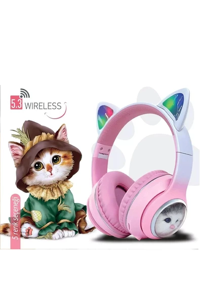 Kedi Kulaklık Bluetooh Kablosuz Kız ve Erkek Çocuklar İçin Hediye Önerisi Renkli Kedi Kulaklıklar ürün görseli