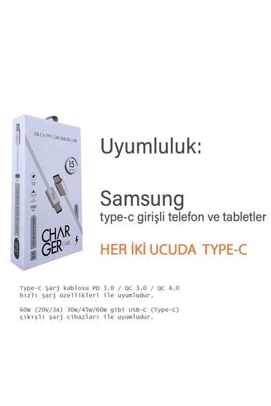 Samsung S21 - S21 FE - S21 Ultra - S21 Plus Şarj Kablosu Type C PD Hızlı Şarj - 3