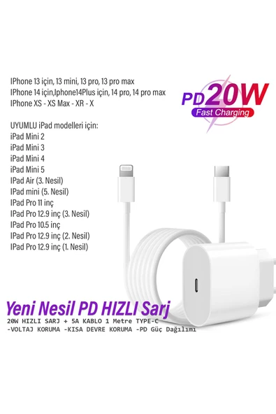 iPad Mini 5 Mini 4 Mini 3 - 2 Tablet Uyumlu 20W HIZLI Şarj Aleti Adaptörü 20W Ligtning Şarj Kablosu - 2