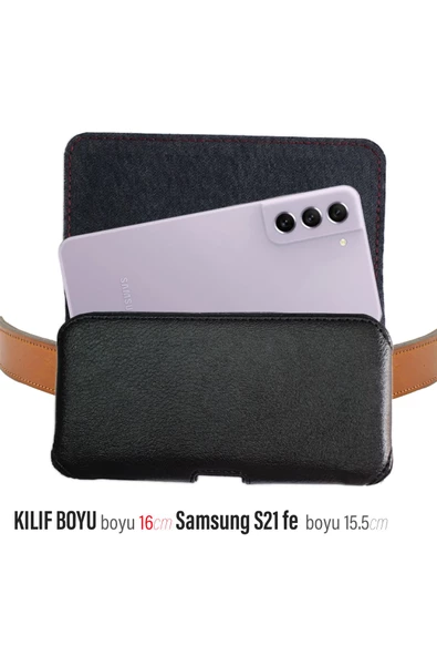 Samsung S21FE Kemer Kılıfı Kapaklı Suni Deri S21 FE Kılıf Siyah ürün görseli