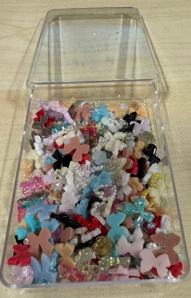 3D Tırnak Süs. Tırnak Charmlar Kurdele Kalp Gül Ayıcık Nail Charms NailArt Objeleri 500 Adet No:2095 - 2