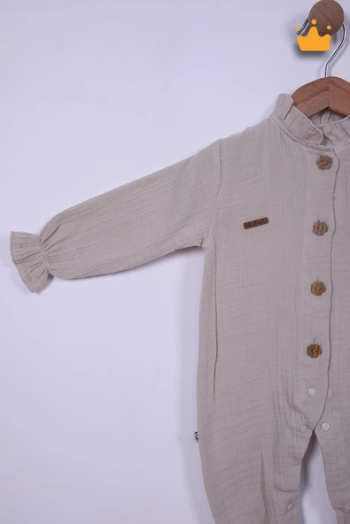 Begi %100 Pamuk Müslin Kız Bebek Fırfırlı Uzun Kollu Çıtçıtlı Tulum 22402 - 3