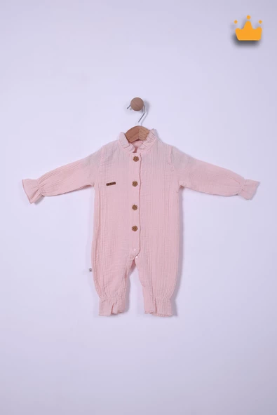 Begi %100 Pamuk Müslin Kız Bebek Fırfırlı Uzun Kollu Çıtçıtlı Tulum 22402 - 2