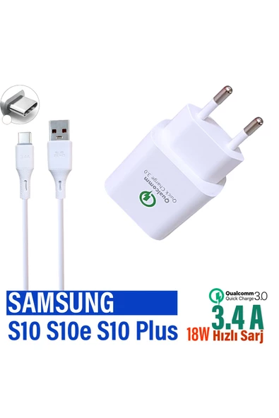 Samsung Galaxy S10 S10+ Plus S10E Uyumlu Hızlı Şarj Aleti ve Kablosu 18W 3.4A