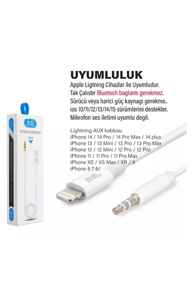 iPhone Uyumlu - Araç AUX Kablosu 1 metre - 2