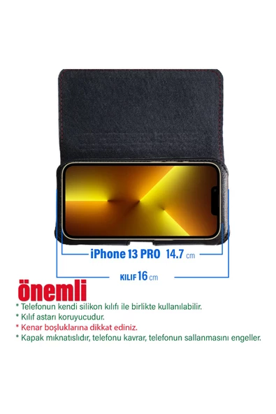 iPhone 13 PRO  Kılıf Kemer Kılıfı | Suni Deri Kapaklı Mıknatıslı - Resim 2