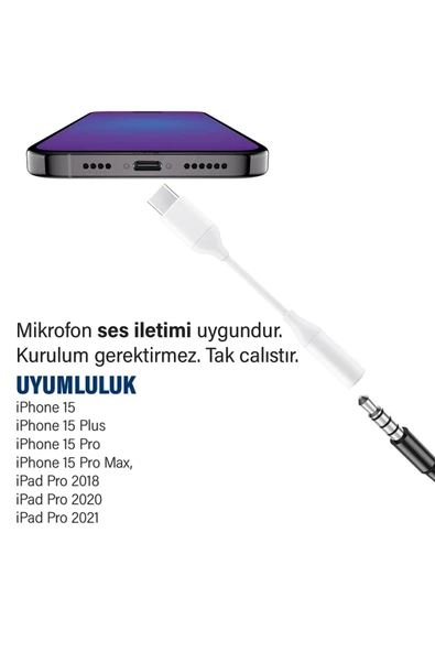 iPhone 15-15 PLUS-15 PRO-15 PRO MAX Kulaklık Dönüştürücüsü Type-C Çevirici Aparat - 2