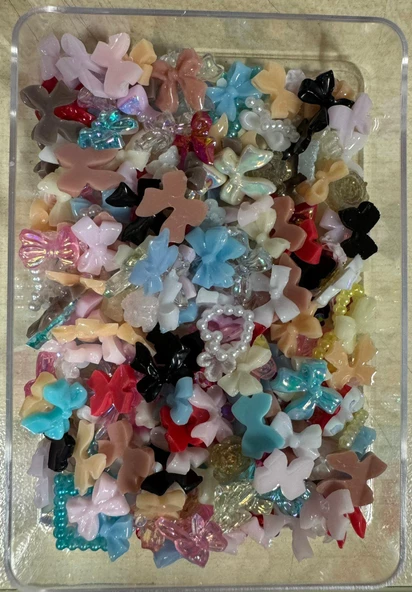 3D Tırnak Süs. Tırnak Charmlar Kurdele Kalp Gül Ayıcık Nail Charms NailArt Objeleri 500 Adet No:2095 - 3