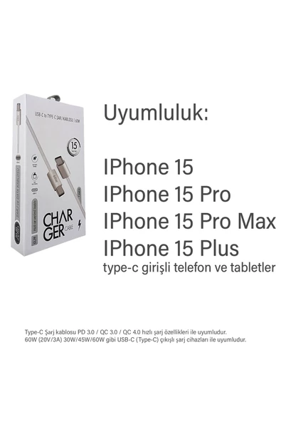iPhone 15 Uyumlu Hızlı Şarj Kablosu Type-c - 6