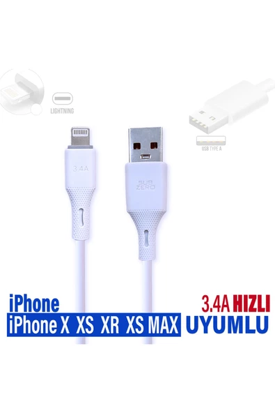 iPhone X  XS  XR  XS MAX Şarj Kablosu  3.4A HIZLI Şarj  Kablosu USB - Ligtning