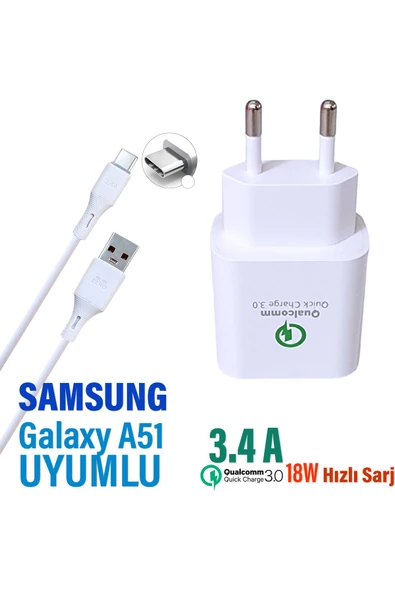 Samsung Galaxy A51 Hızlı Şarj Cihazı Type-C Adaptör 18W ve Şarj Kablosu ürün görseli